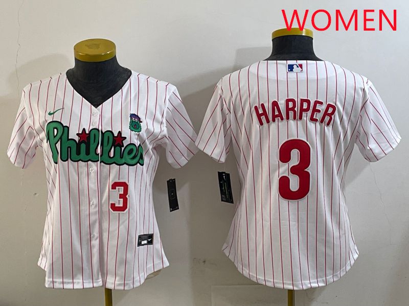 Women Philadelphia Phillies #3 Harper White Stripe Second generation joint name 2025 Nike MLB Jersey style 3